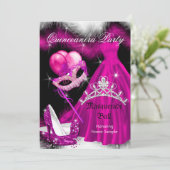 Invitation Masquerade Quinceanera fête d'anniversaire rose 3a (Debout devant)