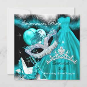 Invitation Masquerade Quinceanera fête d'anniversaire Turquoi