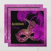 Invitation Masquerade quinceañera fête violet feuille d'or (Devant / Derrière)