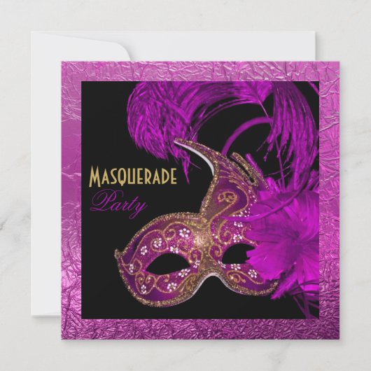 Invitation Masquerade quinceañera fête violet feuille d'or (Devant)