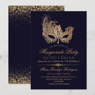 Invitation Masquerade Quinceanera Gold & Blue