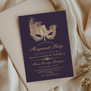 Invitation Masquerade Quinceanera Gold & Purple