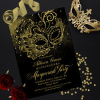 Invitation Masquerade Quinceañera Or Noir