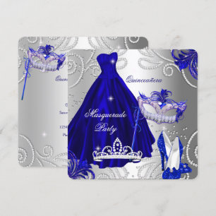 Invitation Masquerade Quinceanera Party Blue robe en argent