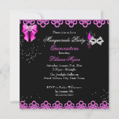 Invitation Masquerade Quinceanera Party Hot Rose dentelle (Dos)