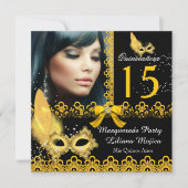 Invitation Masquerade Quinceanera Party Jaune Or Dentelle (Devant)