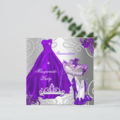 Invitation Masquerade Quinceanera Party Robe d'argent violet (Debout devant)