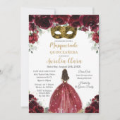 Invitation Masquerade Quinceañera Riche Bourgogne Rouge Flora (Devant)