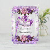 Invitation Masquerade Quinceanera Rose rose violet argent (Debout devant)