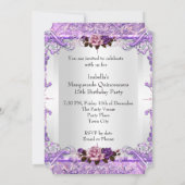 Invitation Masquerade Quinceanera Rose rose violet argent (Dos)