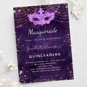 Invitation Masquerade Quinceanera violet rose or parti