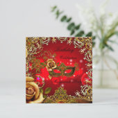 Invitation Masquerade Red Gold Masque fête d'anniversaire (Debout devant)