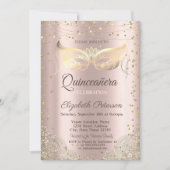 Invitation Masquerade, Rose de dentelle or Quinceañera (Devant)