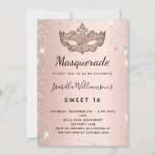 Invitation Masquerade rose or argent parties scintillant pous (Devant)