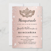 Invitation Masquerade rose or argent parties scintillant Quin (Devant)