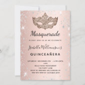 Invitation Masquerade rose or argent parties scintillant Quin (Devant)