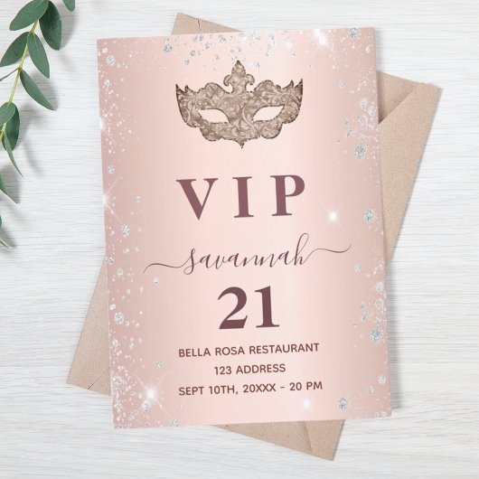 Invitation Masquerade rose or argent parties scintillant vip