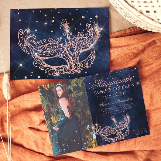 Invitation Masquerade rose or parties scintillant Sweet 16 ph