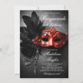 Invitation Masquerade Rouge Noir Élégant Chic 50e anniversair (Devant)