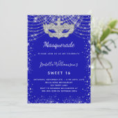 Invitation Masquerade royal bleu argent Sweet 16 partie luxe (Debout devant)
