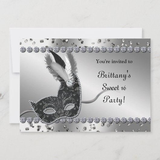 Invitation Masquerade Silver & Black Mask Party (Devant)