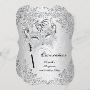 Invitation Masquerade Silver Quinceanera 15e anniversaire