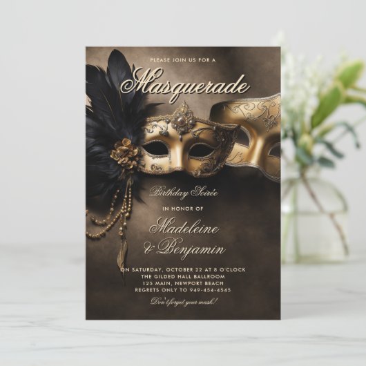 Invitation Masquerade Soiree Couple Moody 50e anniversaire (Debout devant)