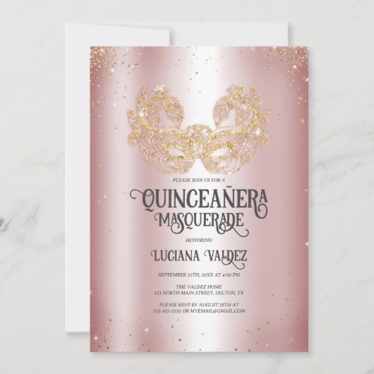 Invitation Masquerade Sparkly Parties scintillant or argent Q (Devant)