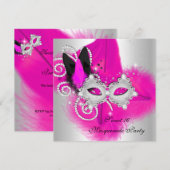 Invitation Masquerade Sweet 16 Chaud rose noir masque de plum (Devant / Derrière)