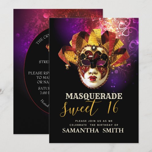 Invitation Masquerade Sweet 16 Party (Devant / Derrière)