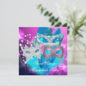 Invitation Masquerade Sweet 16 Rose Purple Turquoise Masque (Debout devant)