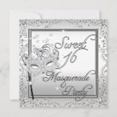 Invitation Masquerade Sweet 16 Seize Anniversaire Blanc (Devant)