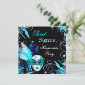 Invitation Masquerade Sweet 16 Seize Turquoise Blue Mask Part (Debout devant)