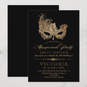 Invitation Masquerade Sweet sixteen Gold (Devant / Derrière)