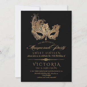 Invitation Masquerade Sweet sixteen Gold