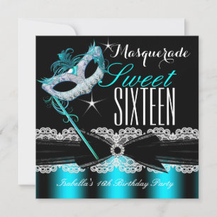 Invitation Masquerade Sweet Sixteen Sweet 16 Bleu Sarcelle 2