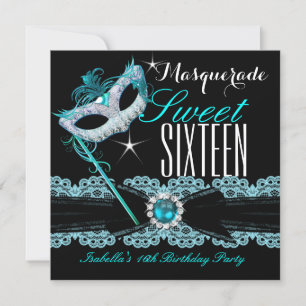 Invitation Masquerade Sweet Sixteen Sweet 16 Bleu Sarcelle 2