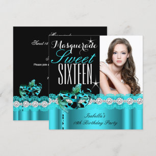Invitation Masquerade Sweet sixteen Sweet 16 Turquoise photo 