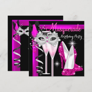 Invitation Masquerade Talons Hauts Rose Noir Champagne Soirée