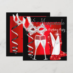 Invitation Masquerade Talons Rouges Noirs Champagne Fête 2