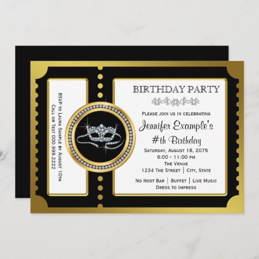 Invitation Masquerade Ticket Party (Devant / Derrière)