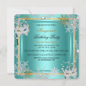 Invitation Masquerade Turquoise Blue Gold Snowflake Silver Ma (Devant)