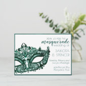 Invitation Masquerade verte | Mariage Mardi Gras Émeraude fon (Debout devant)