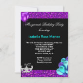 Invitation Masquerade Violet Bleu Turquoise Paillettes Fête (Dos)