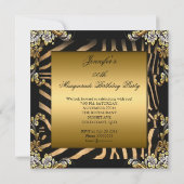 Invitation Masquerade Zebra Café Black Gold fête d'anniversai (Dos)