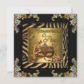 Invitation Masquerade Zebra Café Black Gold fête d'anniversai (Devant)