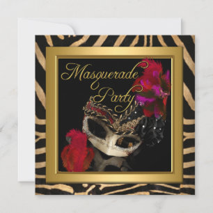 Invitation Masquerade Zebra Masque Rouge or fête d'anniversai