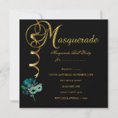 Invitation Masques de fête masquée Noir Or Sarcelle (Dos)