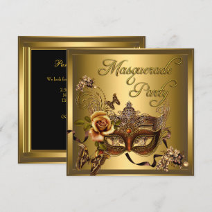 Invitation Masques de fête masquée Or Noir Anniversaire
