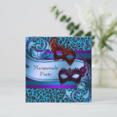 Invitation Masques de léopard sarcelle violet Douce 16e Masca (Debout devant)